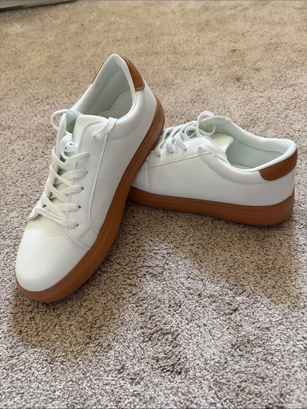 White Low-Top Sneakers with Tan Gum Sole